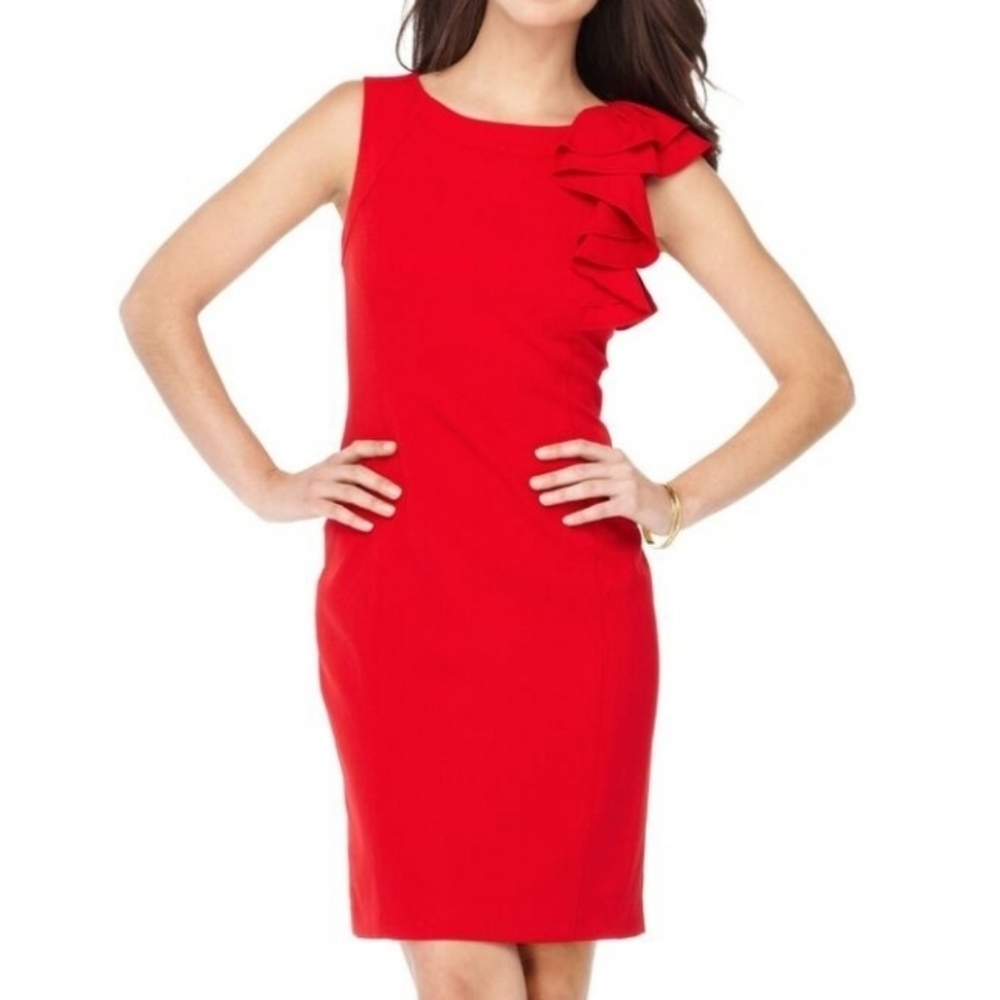 Elegant Calvin Klein Red Ruffle Sleeveless Dress